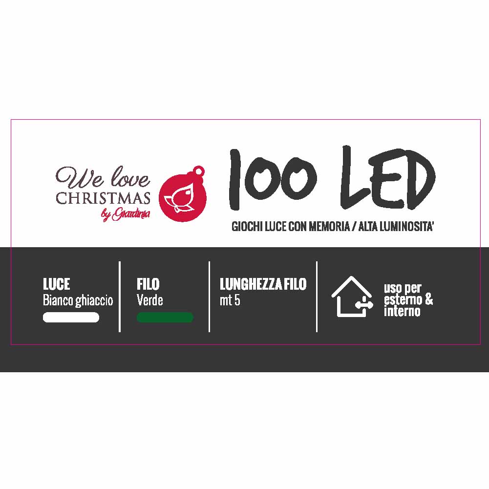 Catena luminosa 100 led bianco ghiaccio con giochi di luce filo verde 2