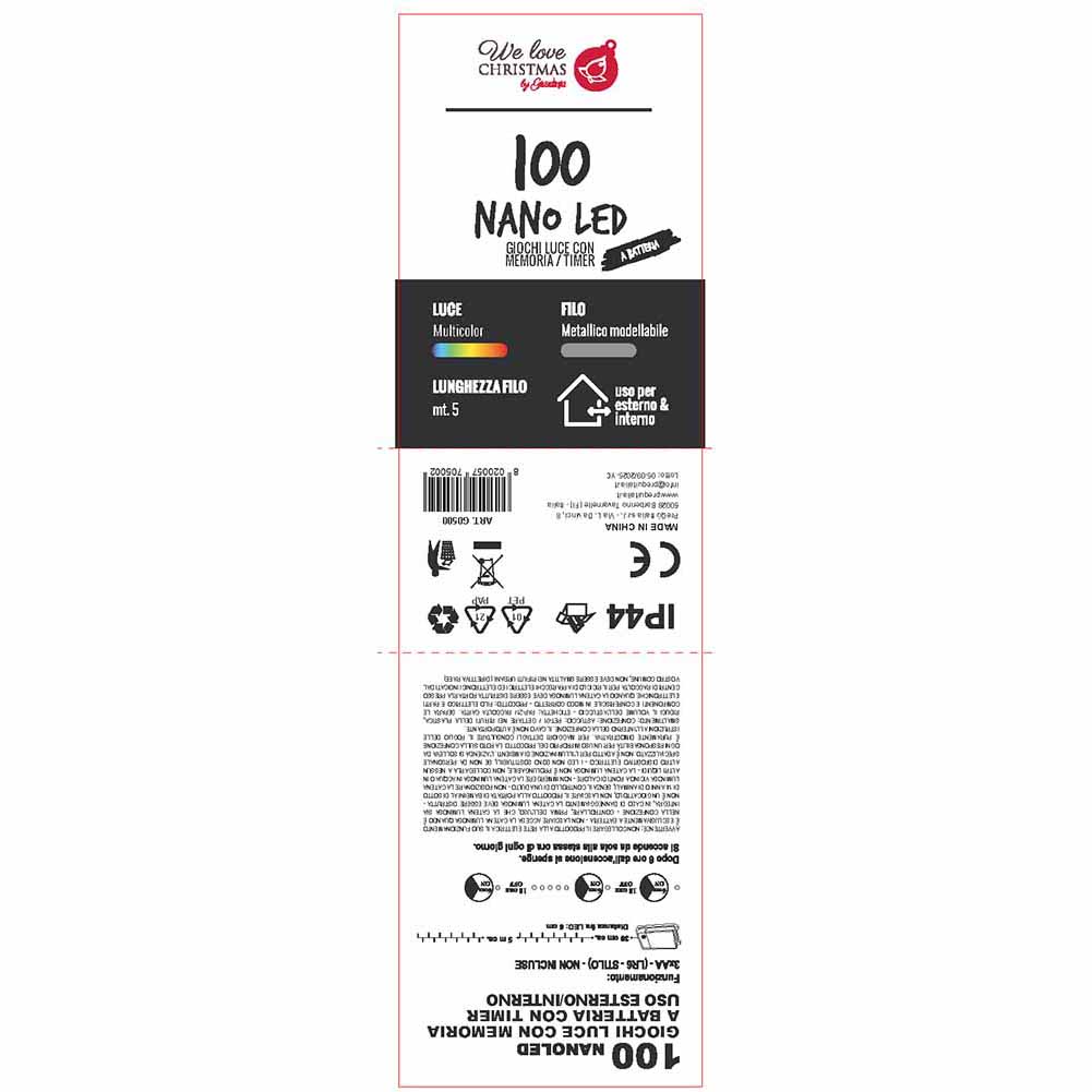 Catena luminosa a batteria 100 Nano led multicolor filo metallico 2