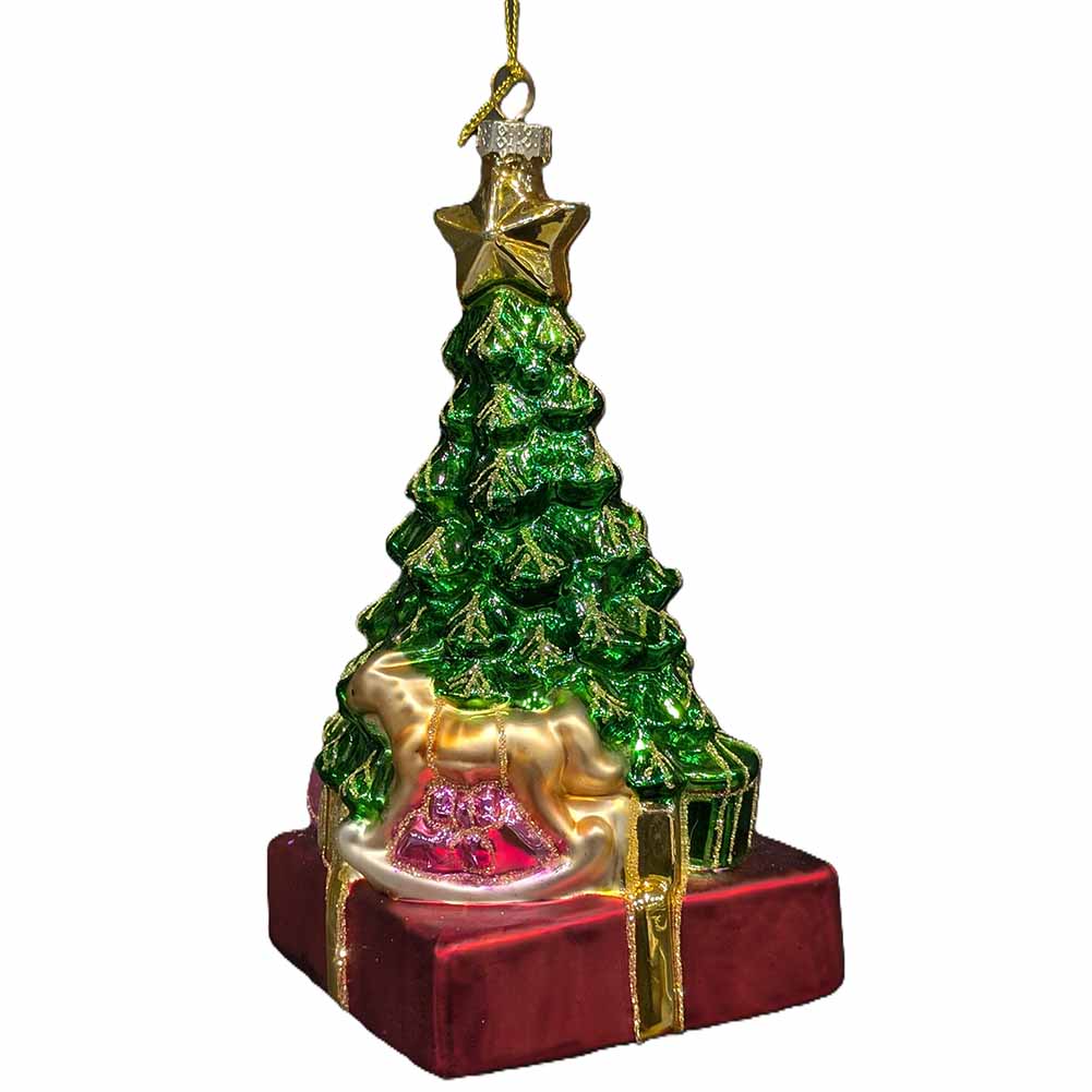 Formina in vetro Albero di Natale su pacco regalo 18,5cm 1