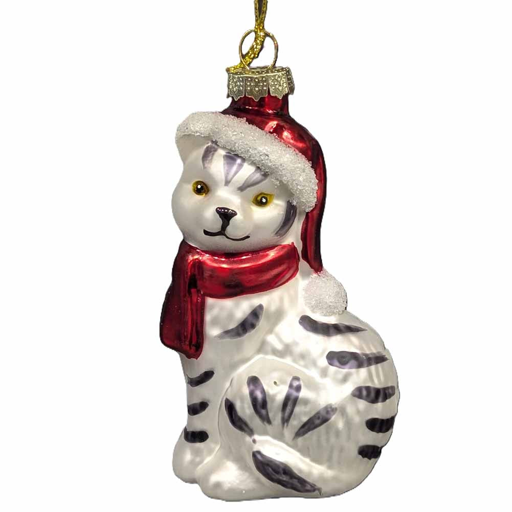 Formina in vetro gatto con cappello di Babbo Natale 10cm 1