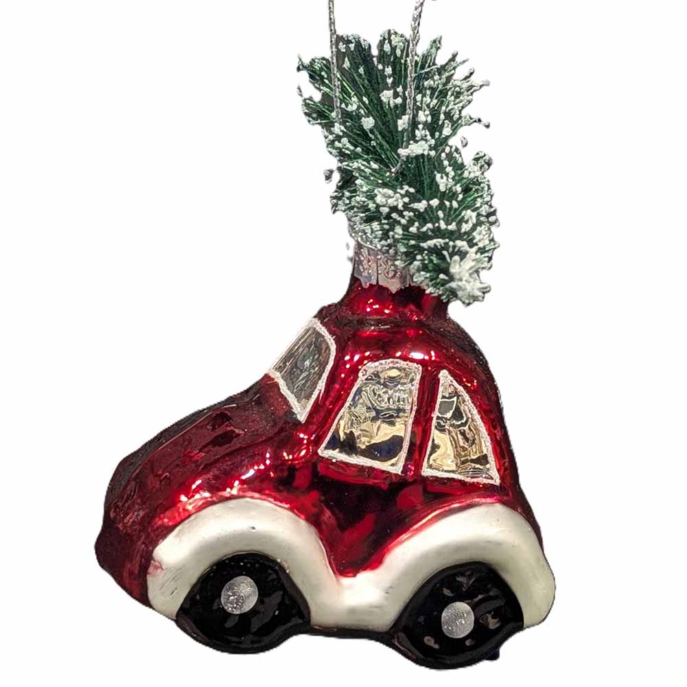 Formina in vetro Macchinina rossa con albero 8cm 1