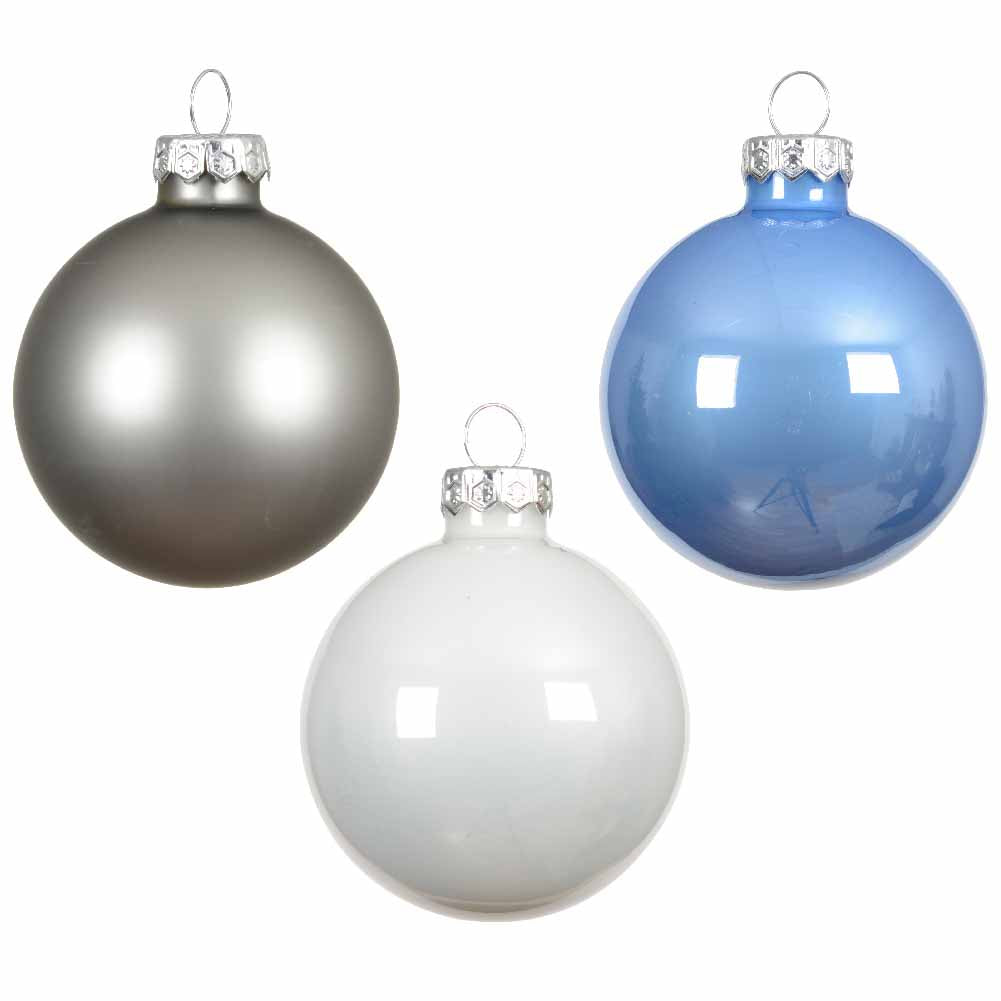 Confezione di 16 palline di Natale in vetro Mix Azzurro Grigio e Bianco 8cm 2