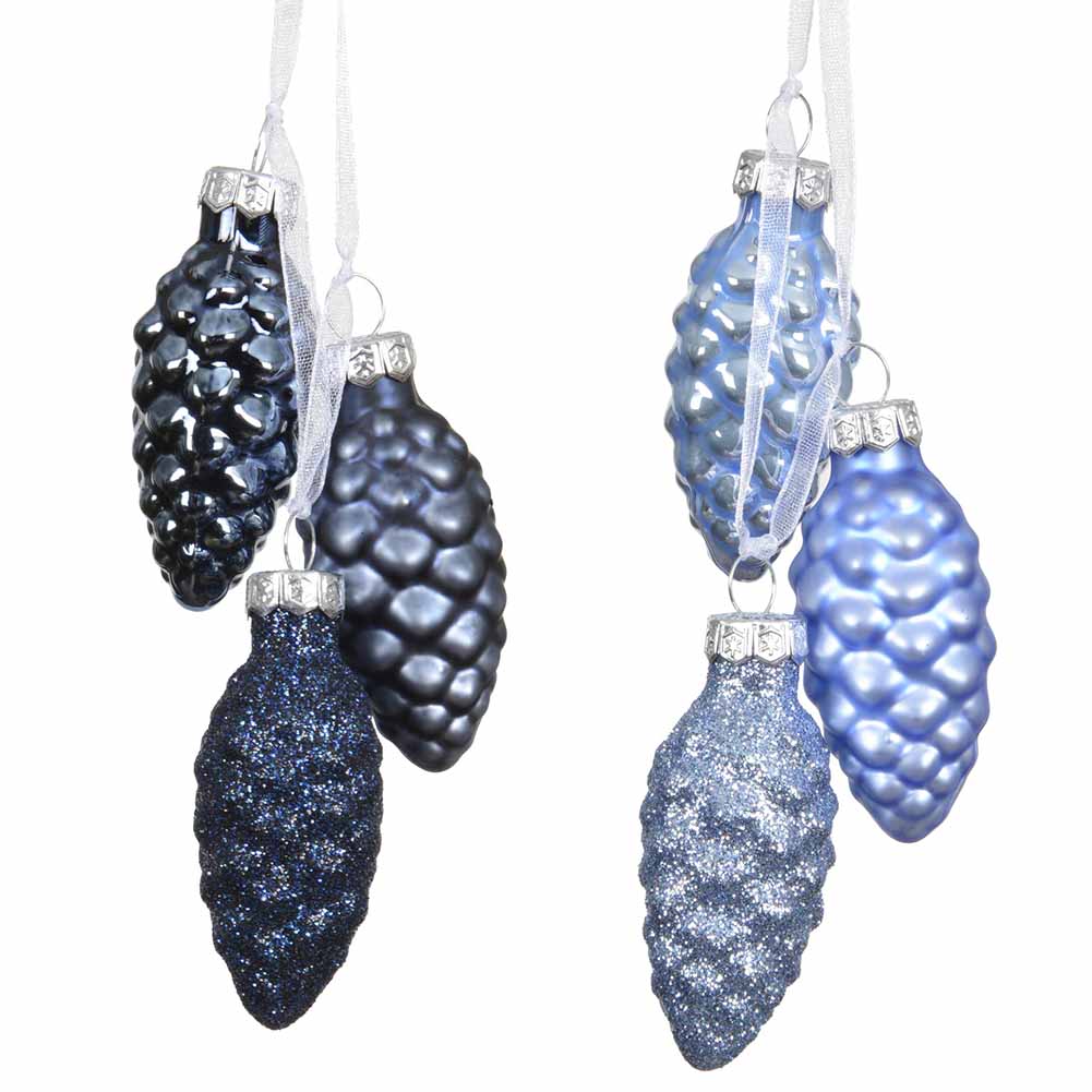 Formina in vetro 3 pigne blu 6cm 1 pezzo