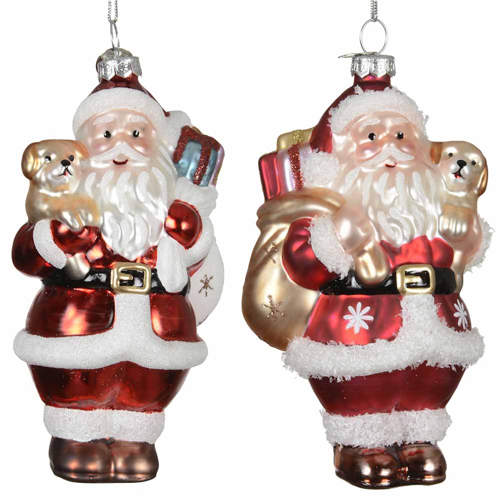Formina in vetro Babbo Natale con cane e regali 13cm 1 pezzo 1