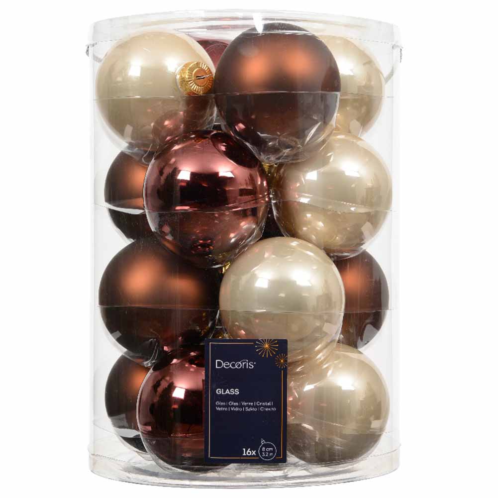 Confezione di 16 palline di Natale in vetro Mix Marrone perla Espresso 8cm 1