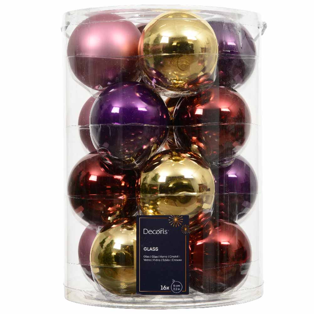 Confezione di 16 palline di Natale in vetro mix Viola rosso Oro rosa 8cm 1