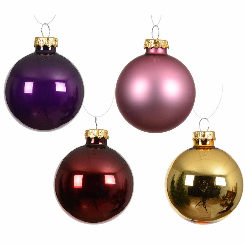 Confezione di 16 palline di Natale in vetro mix Viola rosso Oro rosa 8cm 2