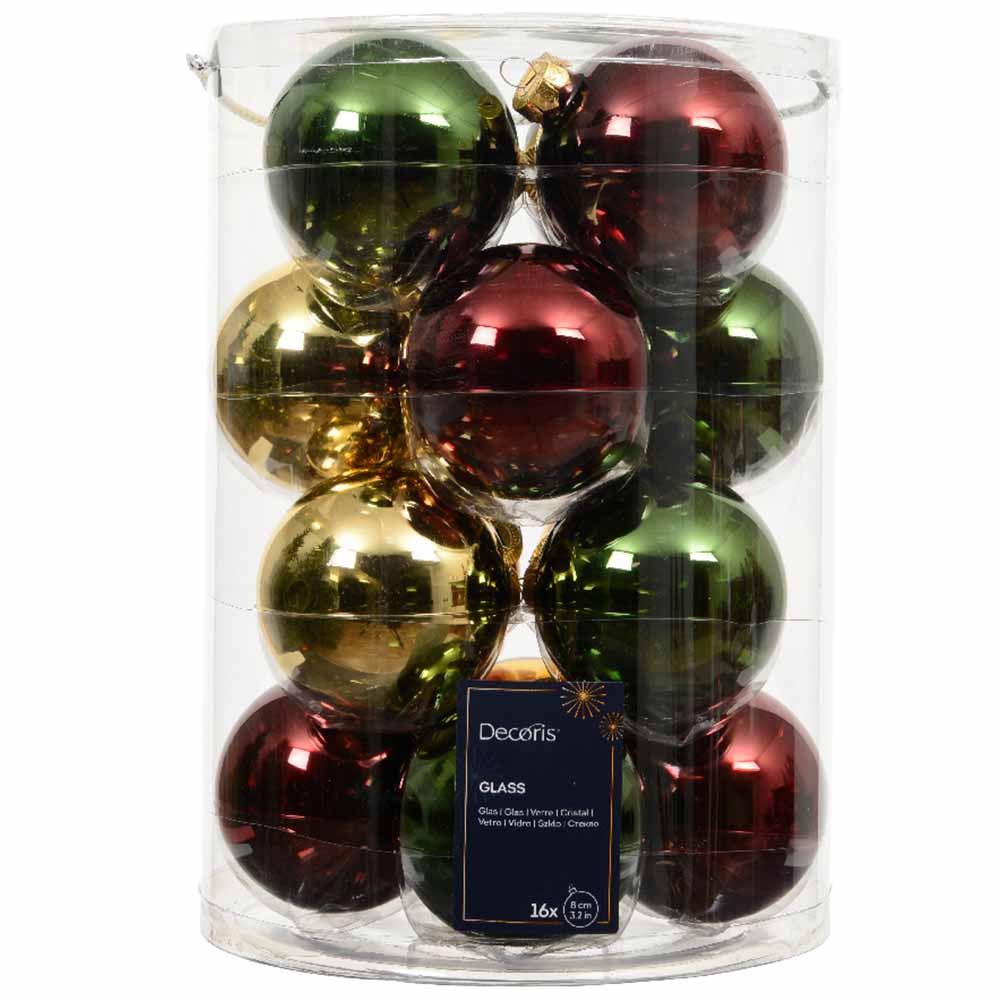 Confezione di 16 palline di Natale in vetro Mix rosso Oro verde 8cm 1