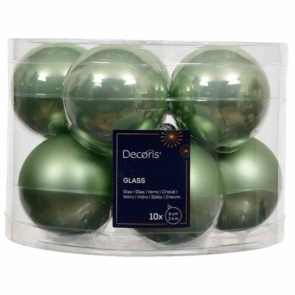 Confezione di 10 palline di Natale in vetro verde matcha 6cm 1
