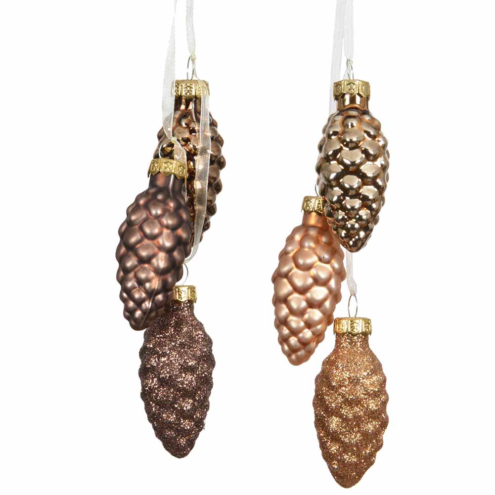 Formina in vetro 3 pigne marroni 6cm 1 pezzo