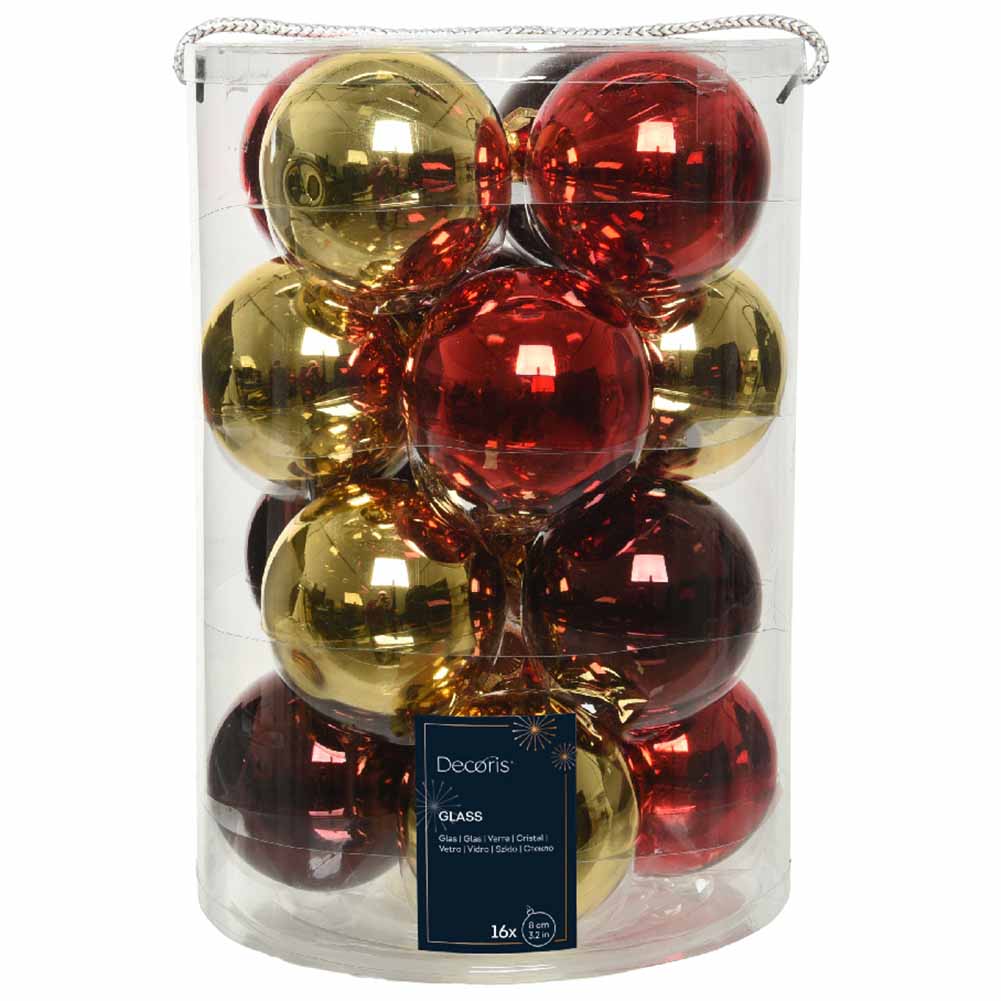 Confezione di 16 palline di Natale in vetro Mix Oro rosso 8cm 1