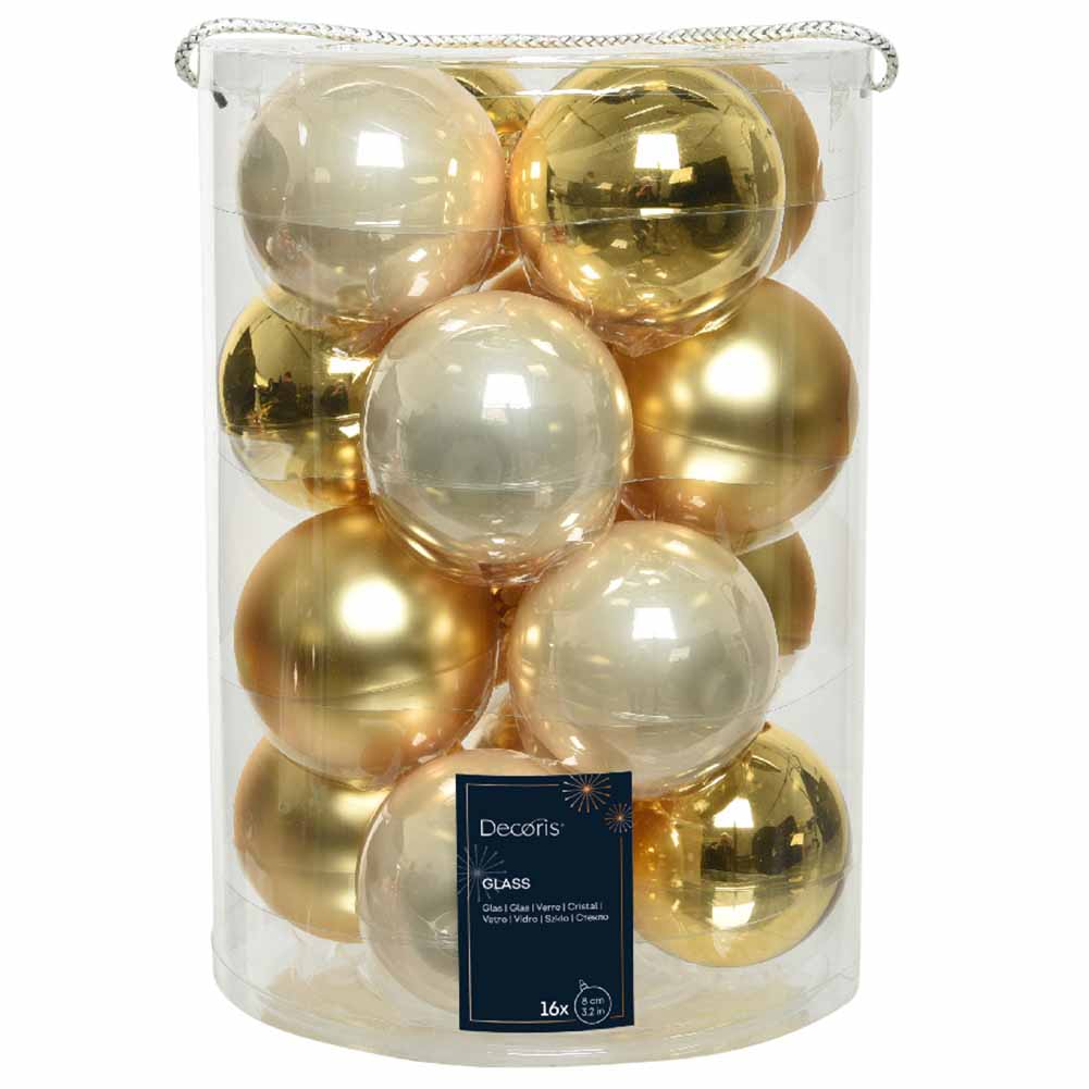 Confezione di 16 palline di Natale in vetro Mix perla Oro 8cm 1