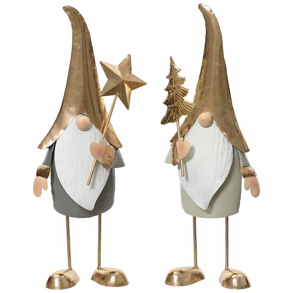 Gnomo in metallo oro e grigio 35cm 1 pezzo