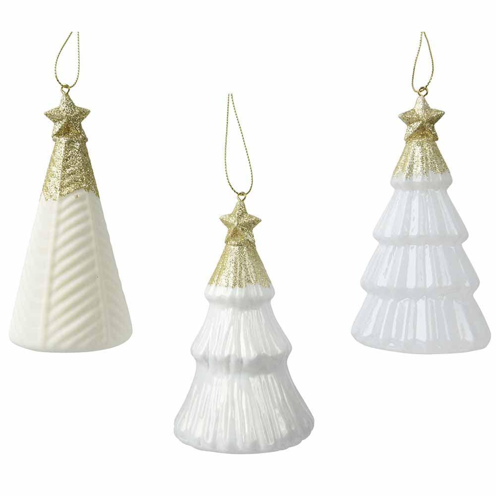 Formina in vetro albero bianco con stella e glitter 12cm 1 pezzo