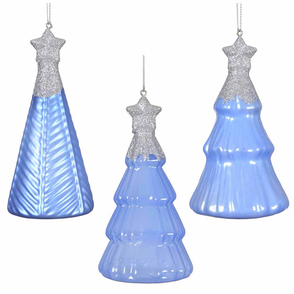 Formina in vetro albero blu con stella e glitter 12cm 1 pezzo