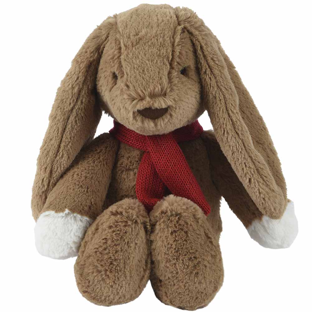 Peluche coniglio marrone con sciarpa rossa 25cm