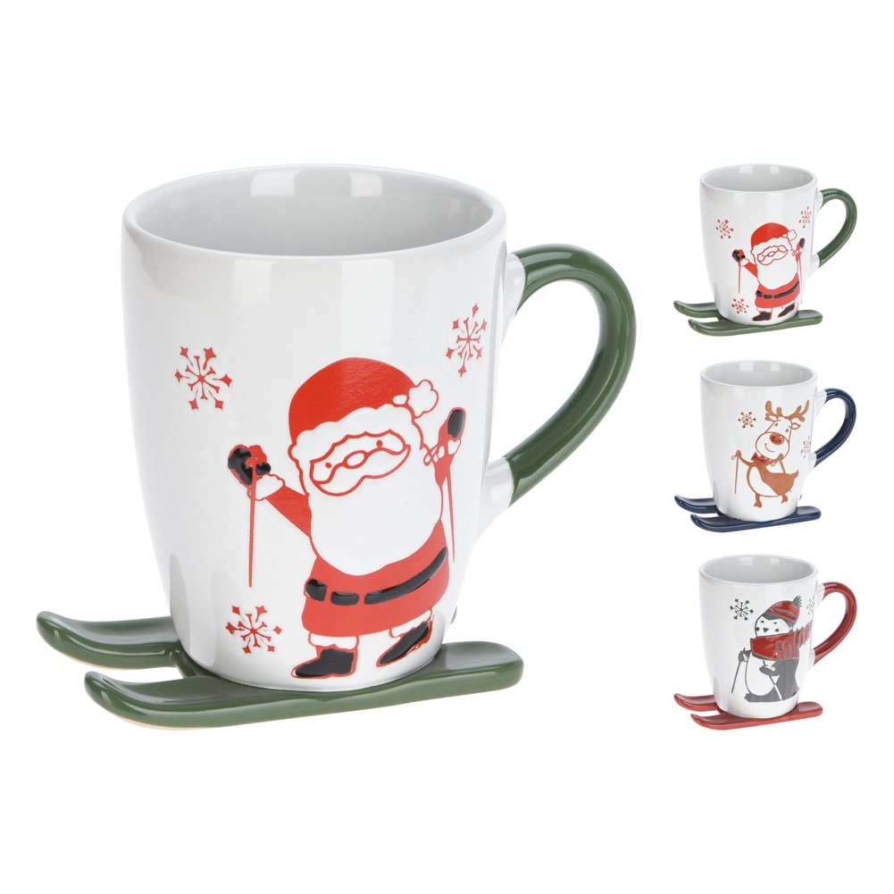 Tazza mug natalizia in ceramica con sci 330 ml – 1 pezzo, soggetto assortito 1