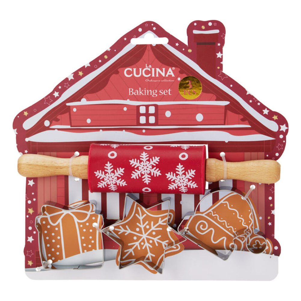 Set pasticceria natalizio 4 pezzi con mattarello in silicone e 3 formine – 1 set, modello assortito 2