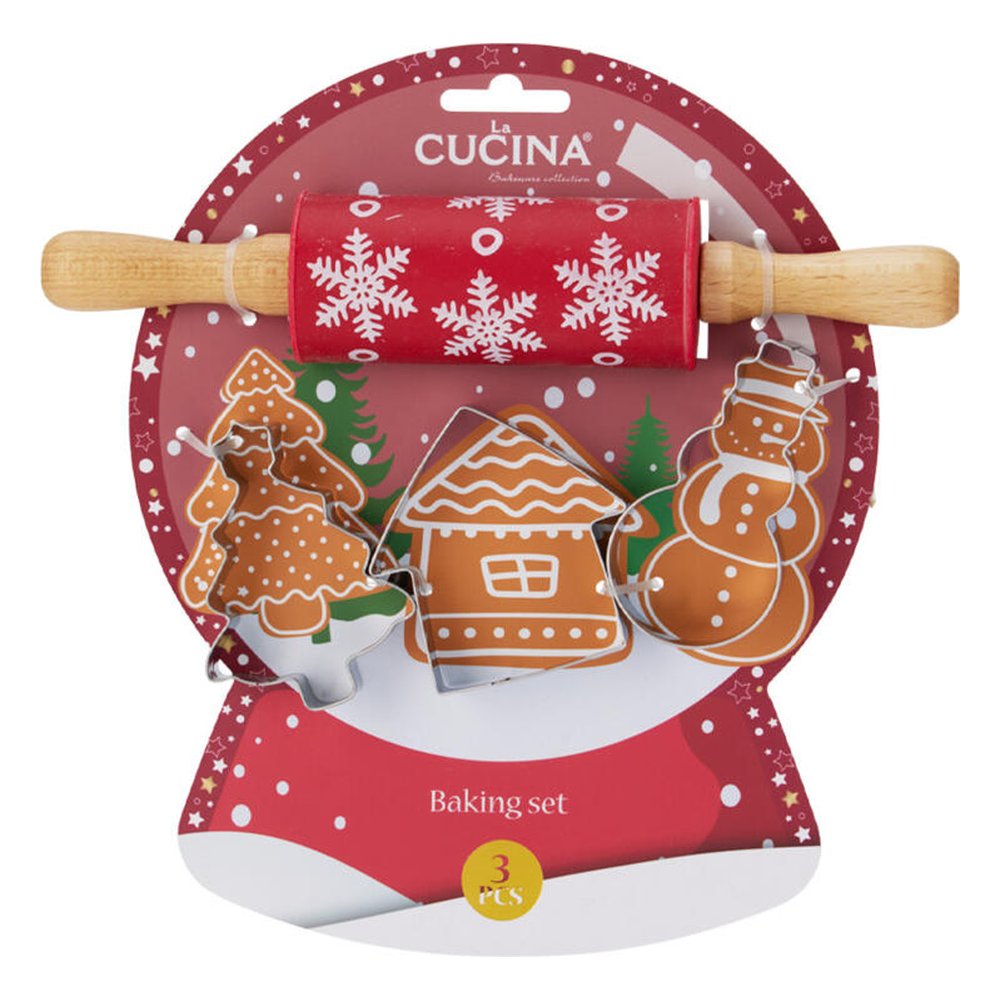 Set pasticceria natalizio 4 pezzi con mattarello in silicone e 3 formine – 1 set, modello assortito 3