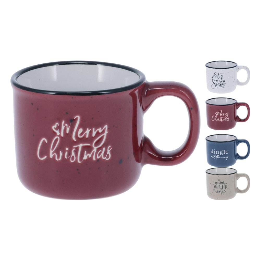 Mini tazza mug natalizia in ceramica effetto smaltato 90 ml – foto 1: i 4 colori disponibili