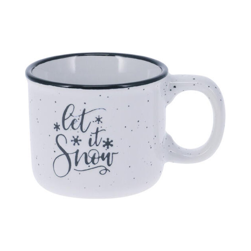 Mini tazza mug natalizia in ceramica effetto smaltato 90 ml – foto 2: colore bianco con scritta Let it snow