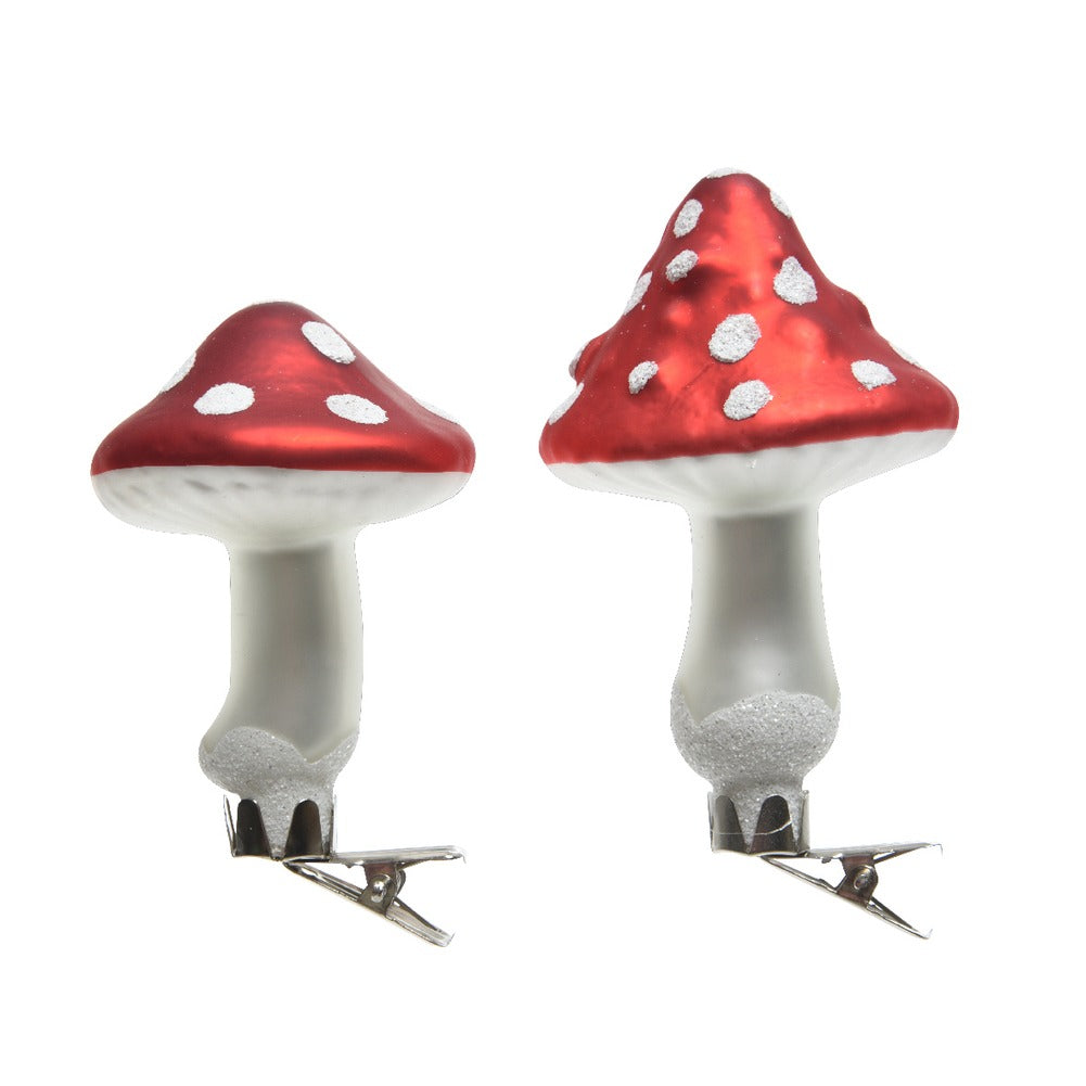 Funghetto decorativo in vetro rosso a pois con clip 2 varianti assortite 1pezzo 1