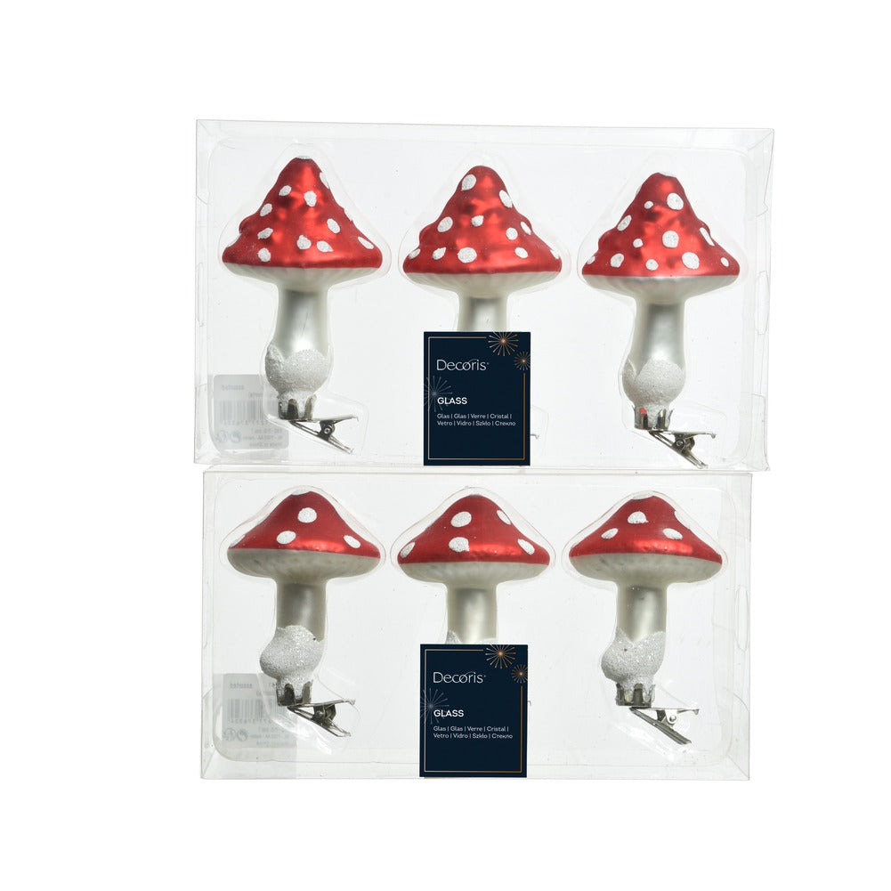 Funghetto decorativo in vetro rosso a pois con clip 2 varianti assortite 1pezzo 2