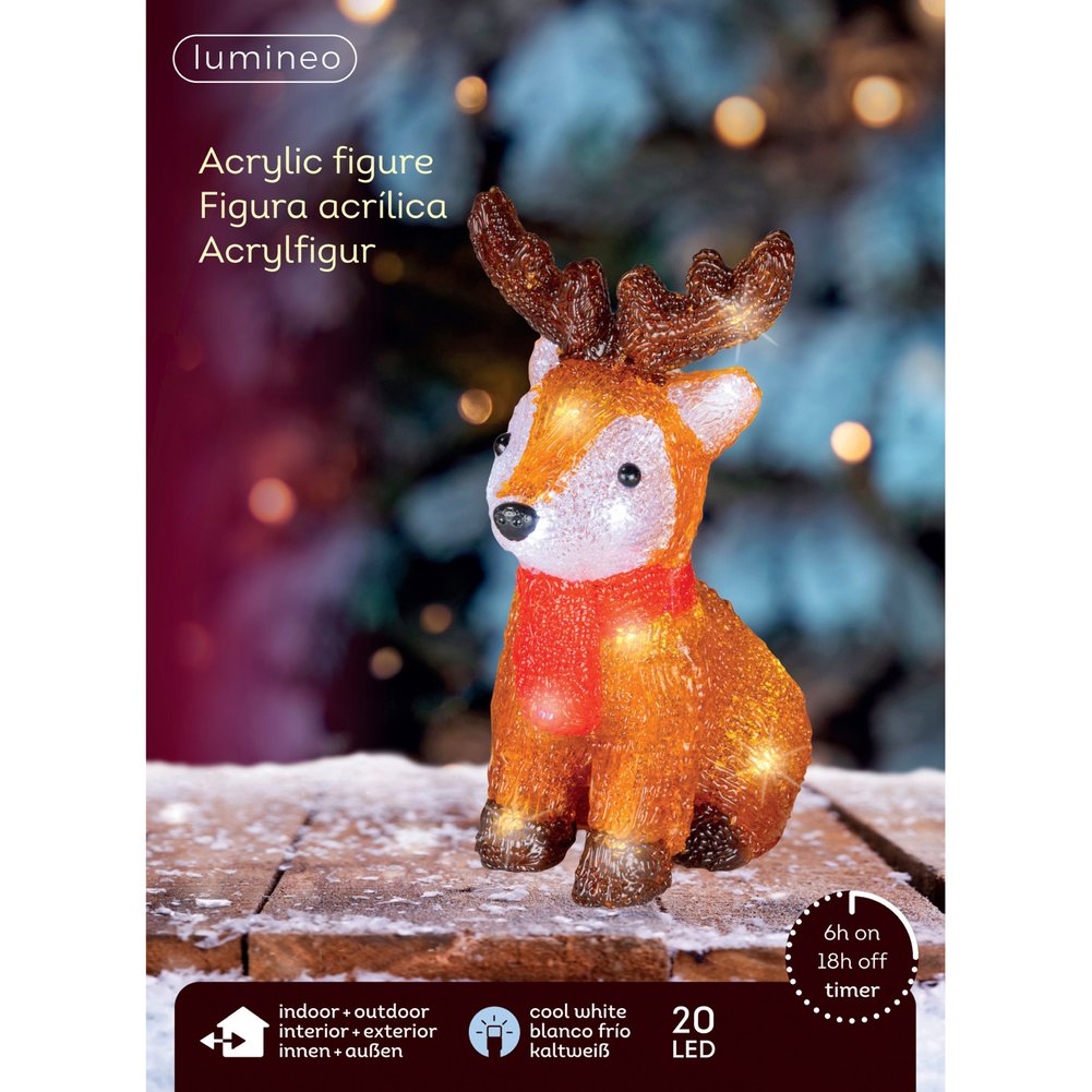 Animali luminosi a batteria, renna, scoiattolo e uccellino in acrilico, marrone, 20cm per esterno 1pezzo 2