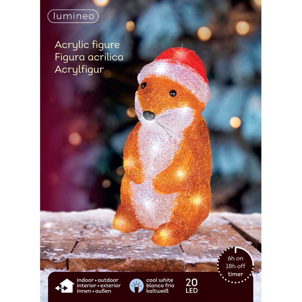 Animali luminosi a batteria, renna, scoiattolo e uccellino in acrilico, marrone, 20cm per esterno 1pezzo 3