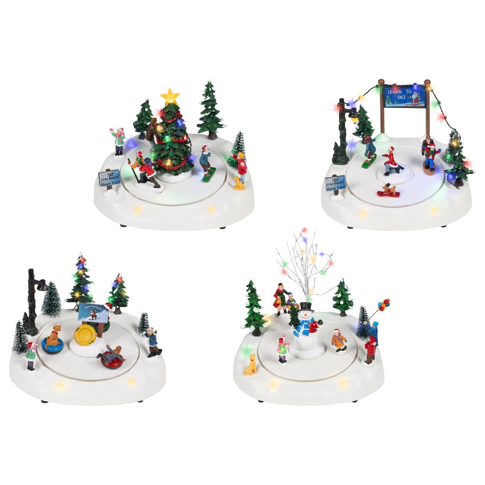 Scenografia luminosa a batteria Sci e sport invernali con movimento 17,5cm, 4 assortiti, 1pezzo 1