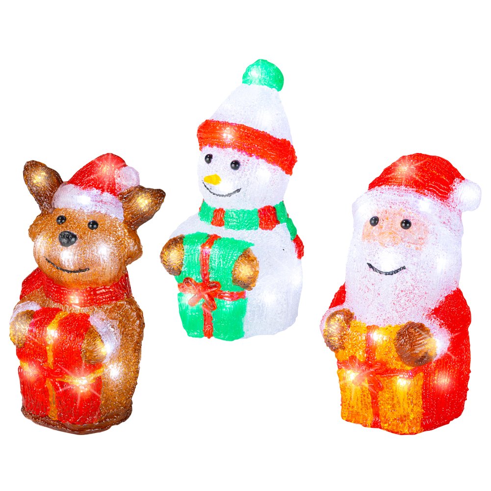 Soggetto luminoso a batteria Babbo Natale, pupazzo di neve o renna 19cm per esterno 1pezzo 1