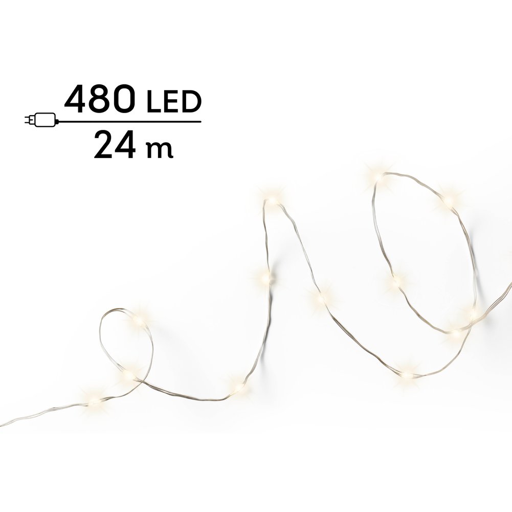 Filo di luci Micro 480 LED, effetto twinkle 8 funzioni, colore bianco caldo/argento, 24 m 2