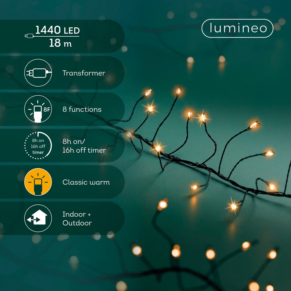 Filo di luci Micro 1440 LED compact classic warm, effetto twinkle 8 funzioni, 18m per esterno 2