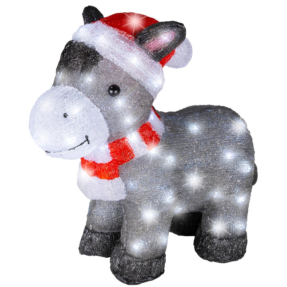 Asinello con cappello e sciarpa, luminoso a LED in acrilico, grigio, per esterno, 37cm 2