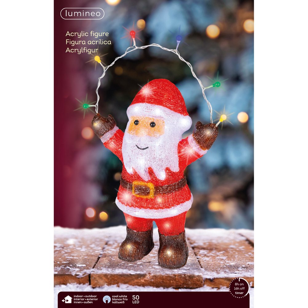 Babbo Natale con lucine LED in acrilico, rosso, per esterno, 46cm 1