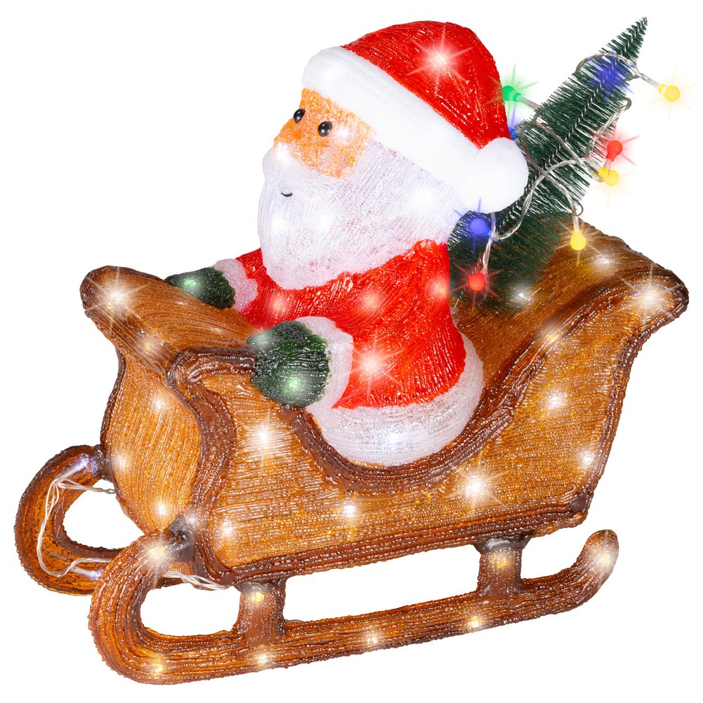 Babbo Natale con albero su slitta, luminoso a LED in acrilico, marrone, per esterno, 40cm 2
