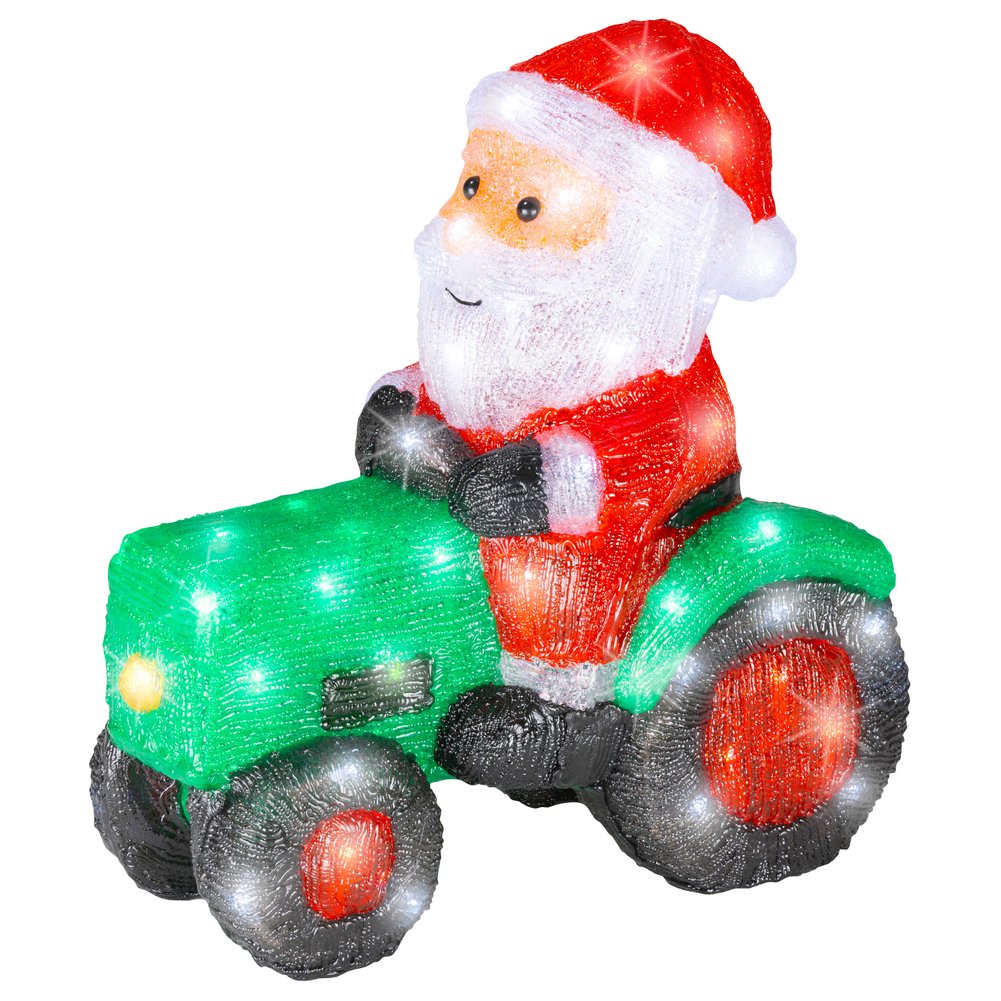 Babbo Natale su trattore, luminoso a LED in acrilico, verde, per esterno, 39cm 2