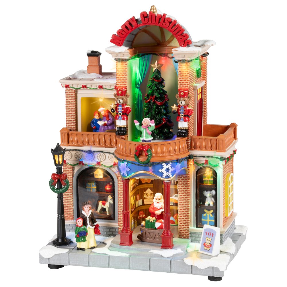 Negozio a due piani "Merry Christmas" luminoso a batteria con movimento e musica 2