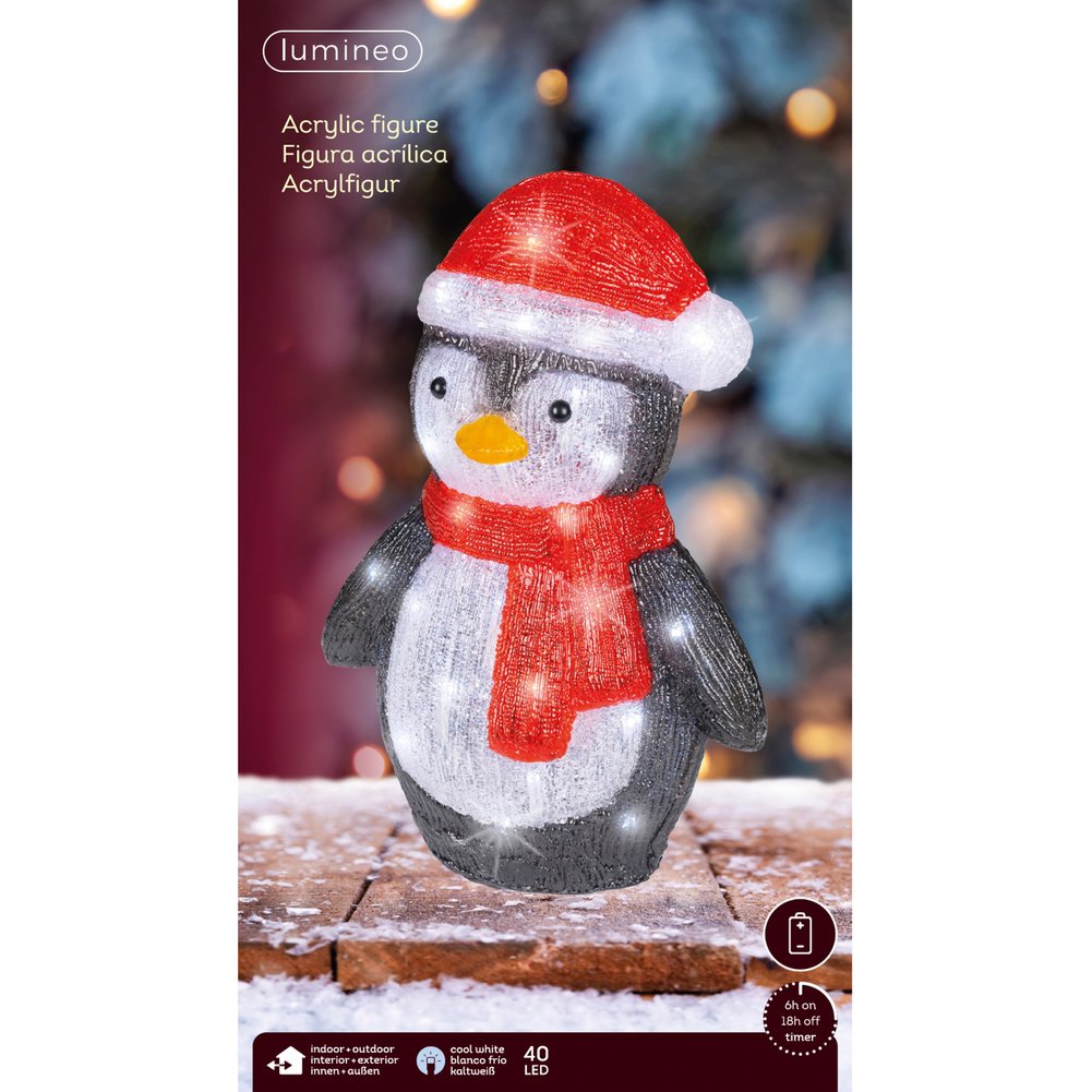 Pinguino luminoso con cappello e sciarpa, 40 LED in acrilico, 38cm per esterno 1