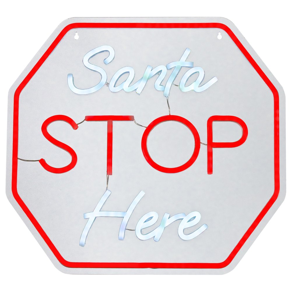 Cartello luminoso Santa Stop Here effetto neon in plastica 37,5cm per interno 1