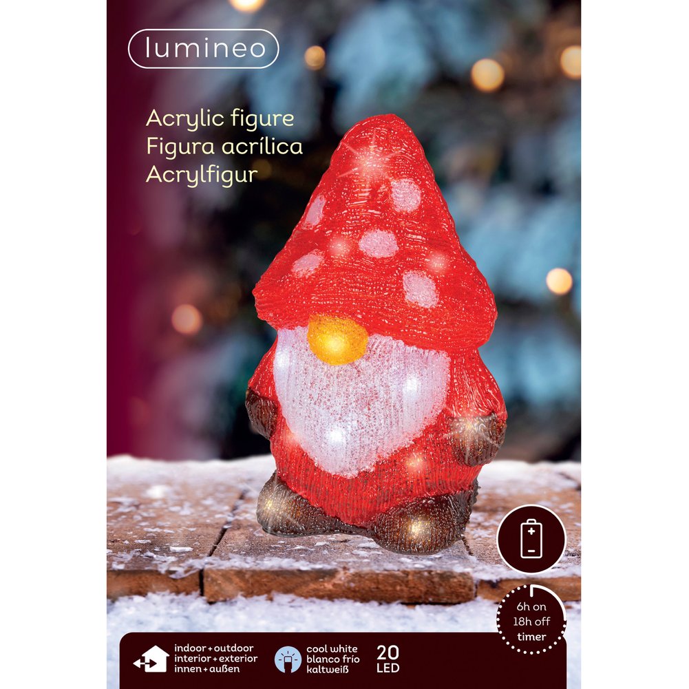 Gnomo luminoso con cappello a fungo, 20 LED in acrilico, 25 cm per esterno 1