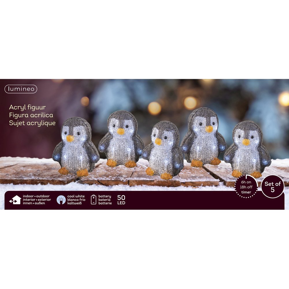Set 5 pinguini, luminoso a LED in acrilico, grigio, per esterno, 14cm 1