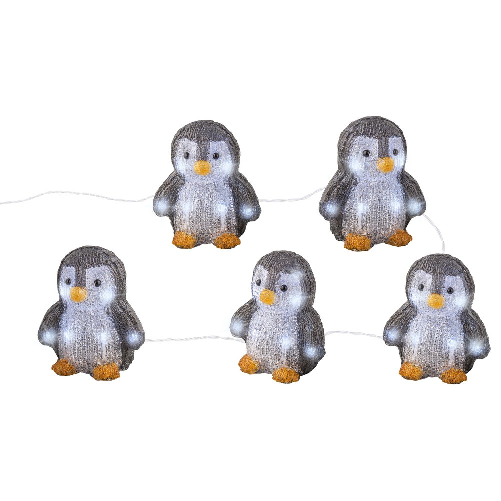 Set 5 pinguini, luminoso a LED in acrilico, grigio, per esterno, 14cm 2