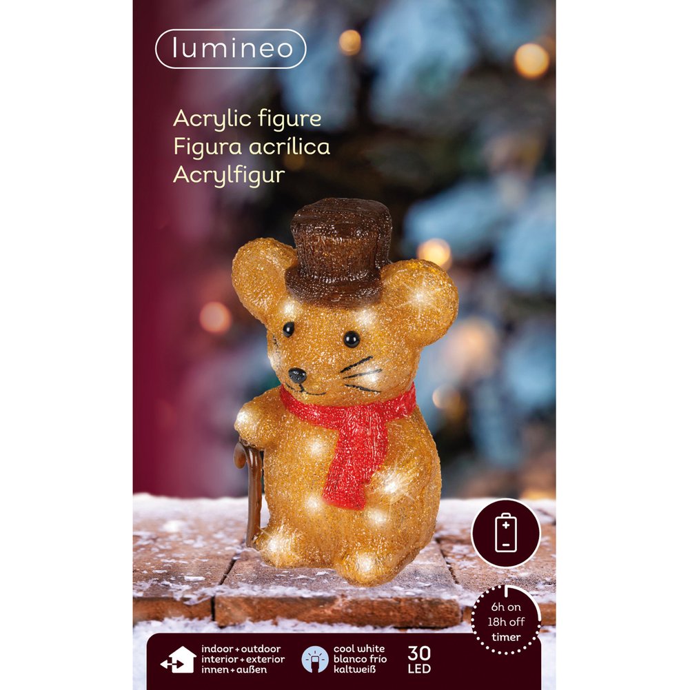 Topolino con cilindro, luminoso a LED in acrilico, marrone, per esterno, 25cm 1