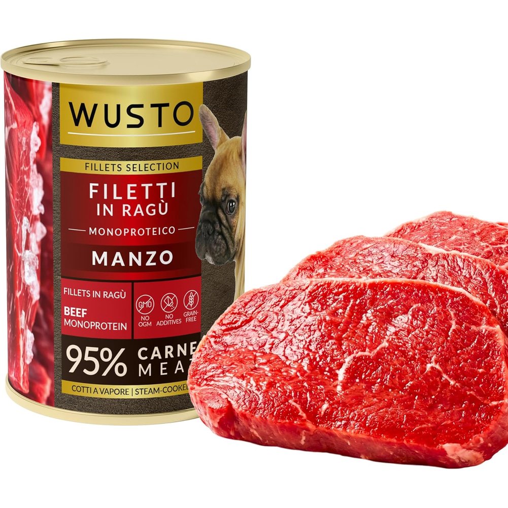 Alimento Umido WSTO Dog Filetti in Ragu Monoproteico Manzo per Cani 400g 1