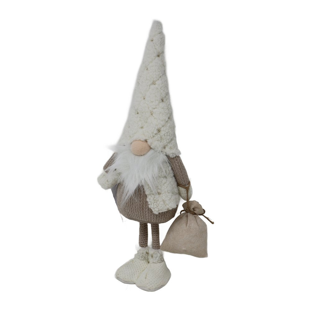 Gnomo di Natale con sacco e gambe lunghe tortora e panna We Love Christmas 48 cm 1