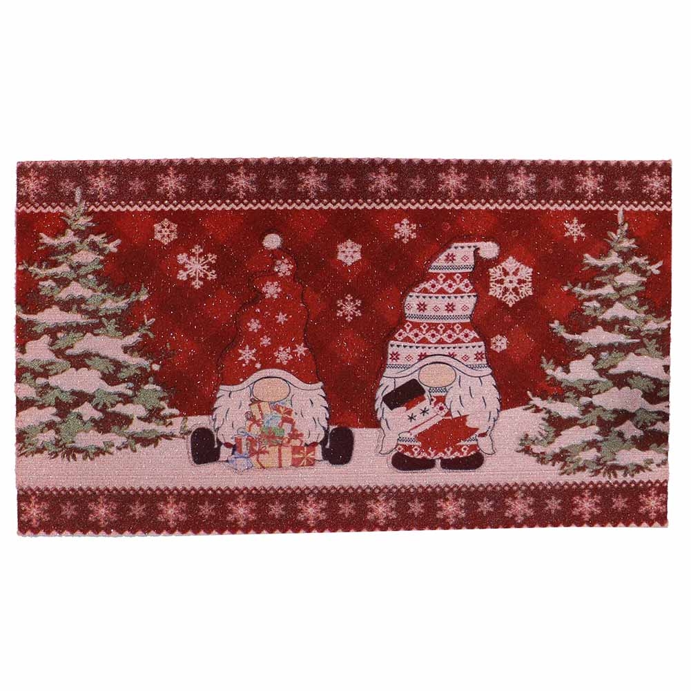 Zerbino Natalizio con Gnomi, Alberi e Fiocchi di Neve 70x40cm 1