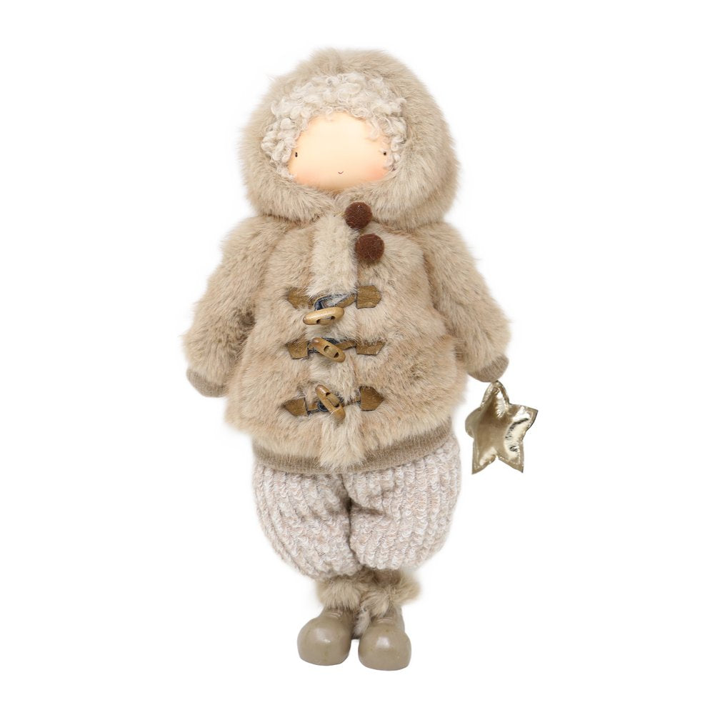 Bambino di Natale con giubbotto in pelliccia sintetica tortora We Love Christmas 50 cm 1