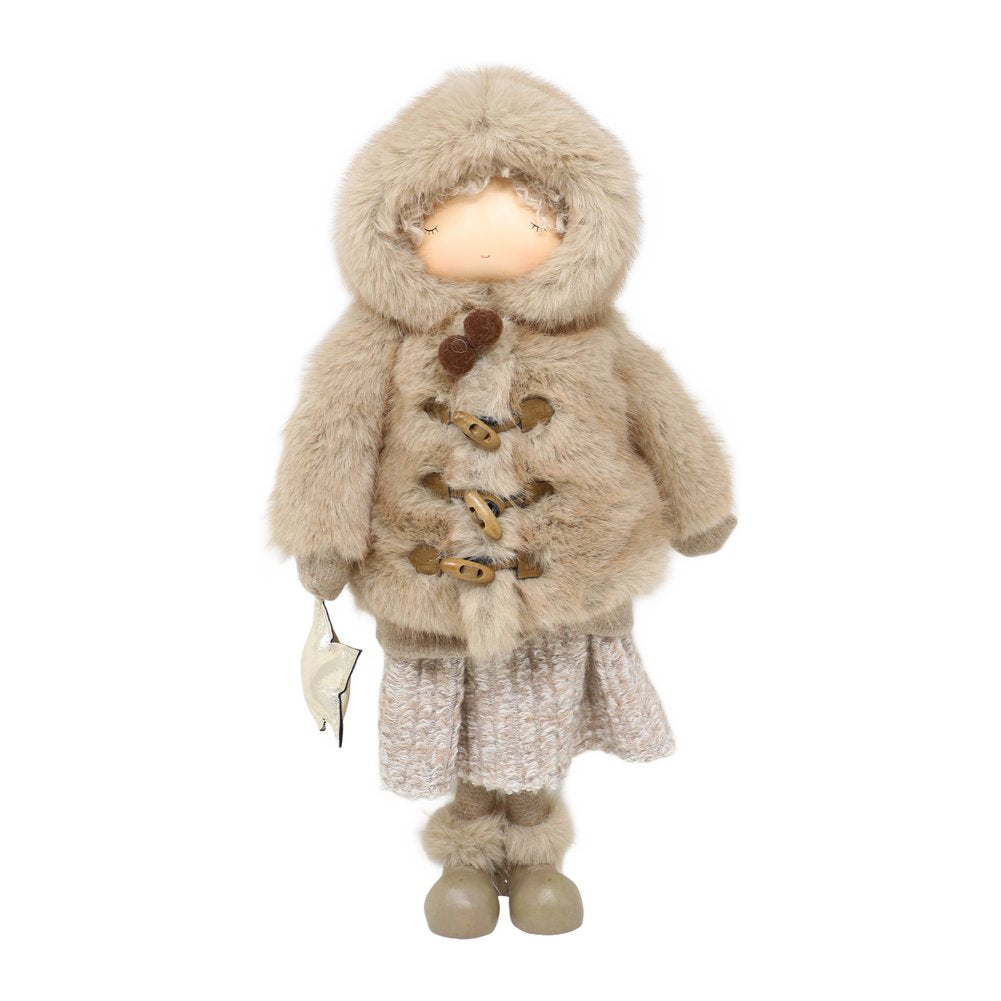 Bambina di Natale con giubbotto in pelliccia sintetica tortora We Love Christmas 50 cm 1