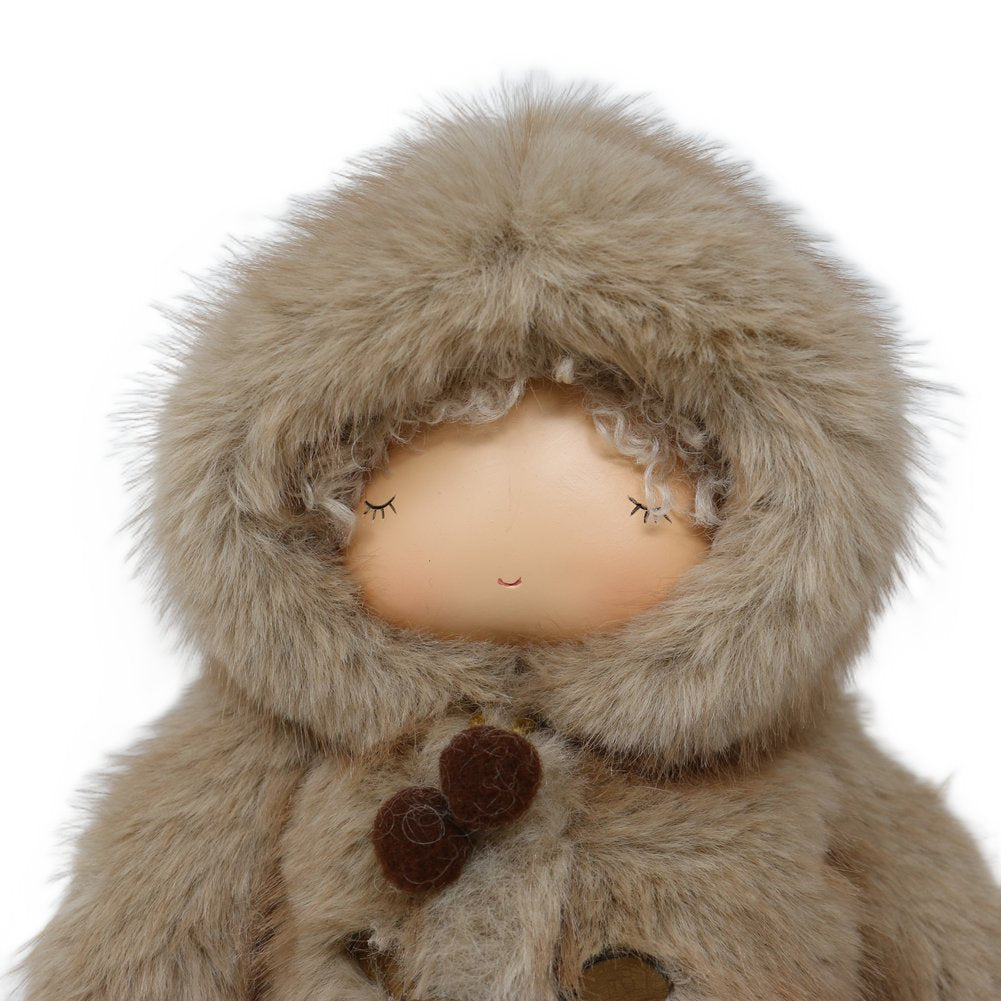 Bambina di Natale con giubbotto in pelliccia sintetica tortora We Love Christmas 50 cm 2